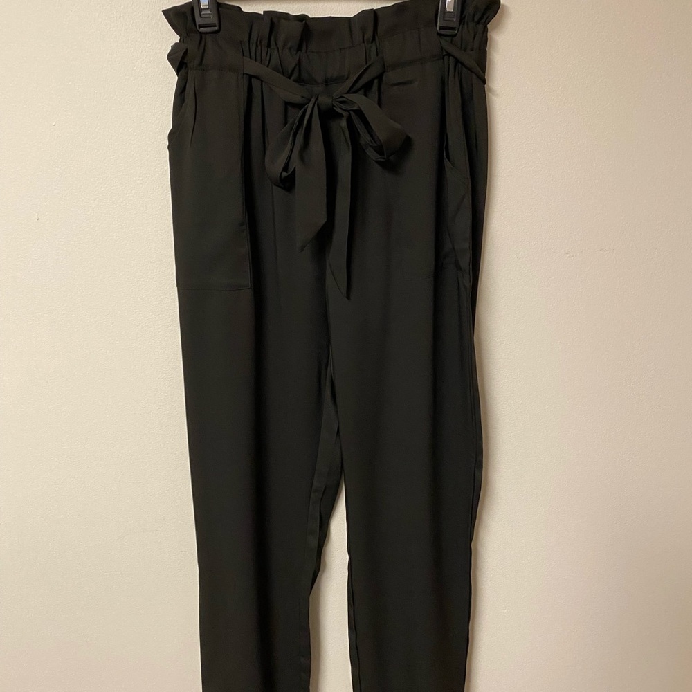 Black Paper Bag Tie Pants